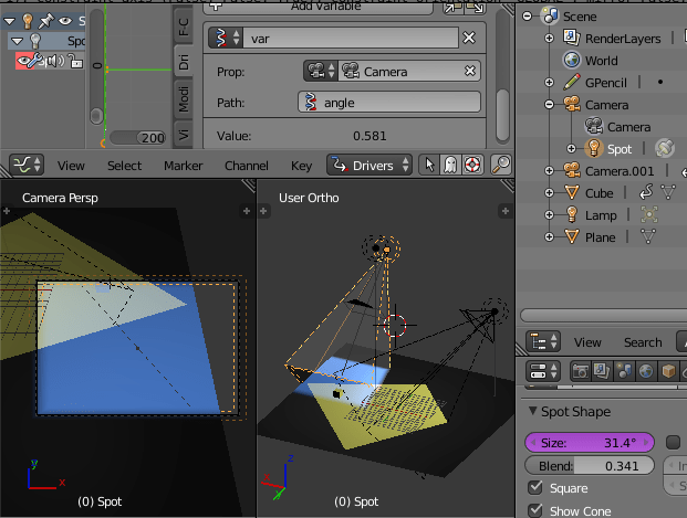scripting change and update Spot Size when camera lens change