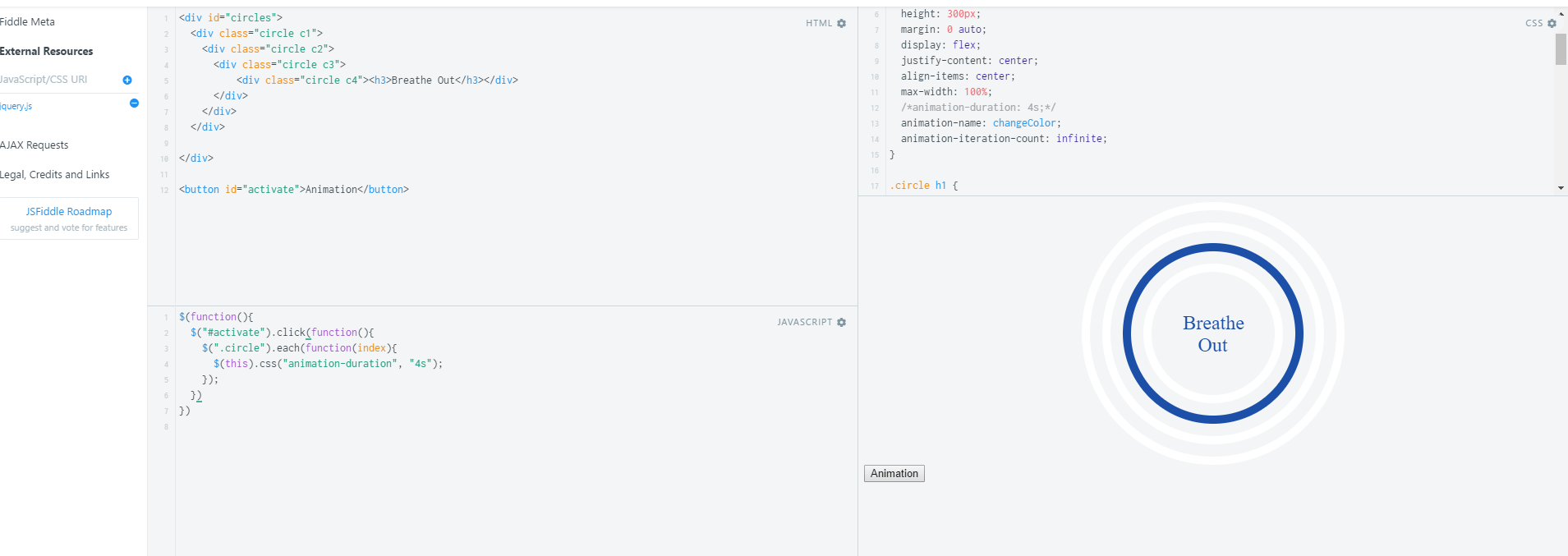 javascript Starting CSS animation by clicking on a