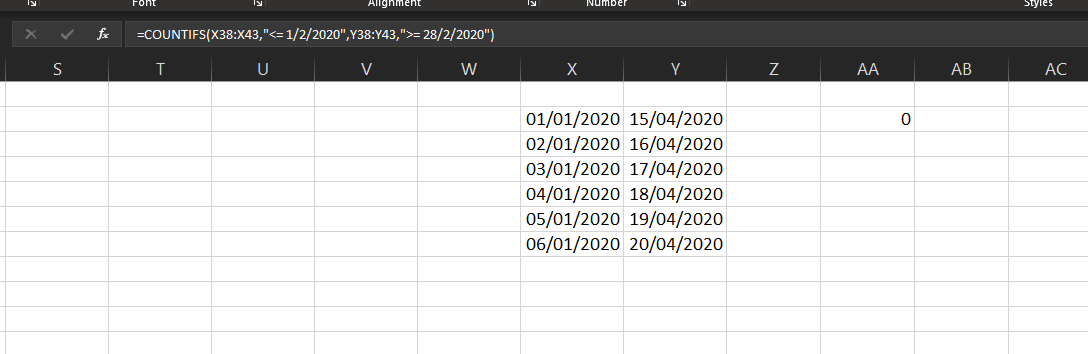 Excel/Speadsheets How to calculate a count between the dates Stack