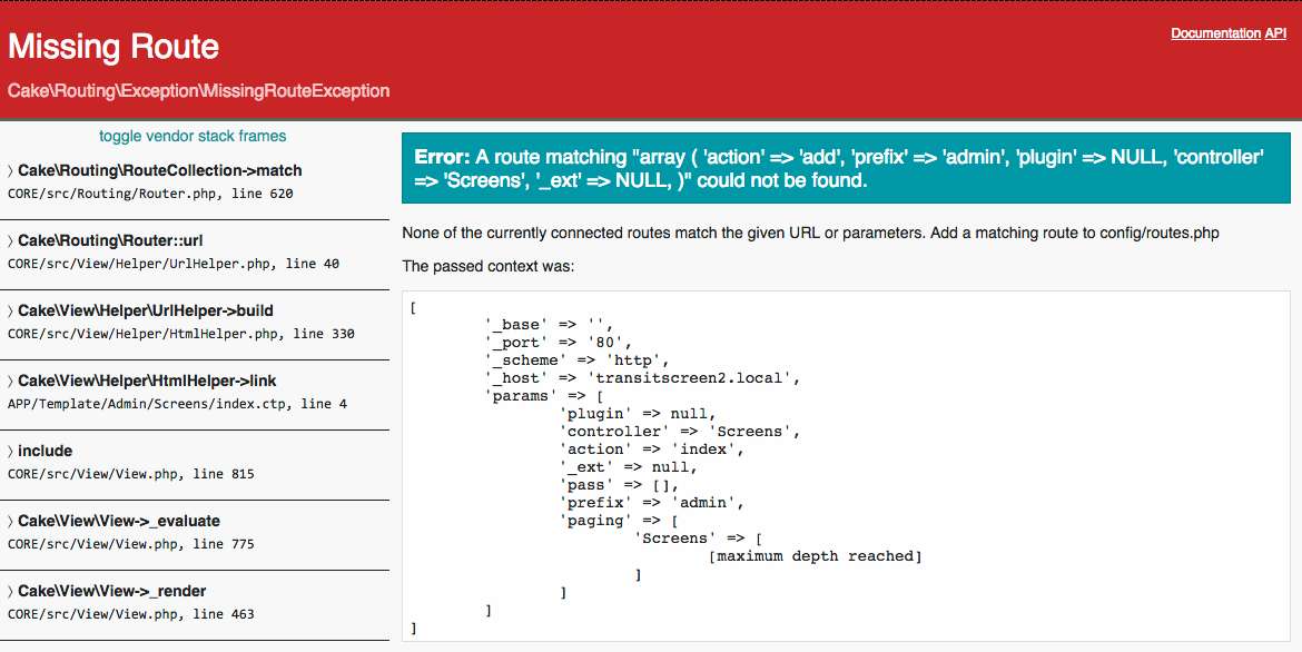 php CakePHP 3 Missing route error for route that exists Stack Overflow