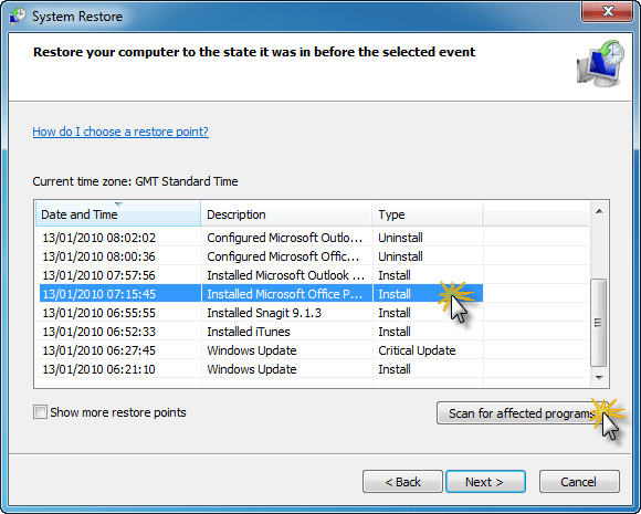 windows 7 Can a system restore reinstall uninstalled programs