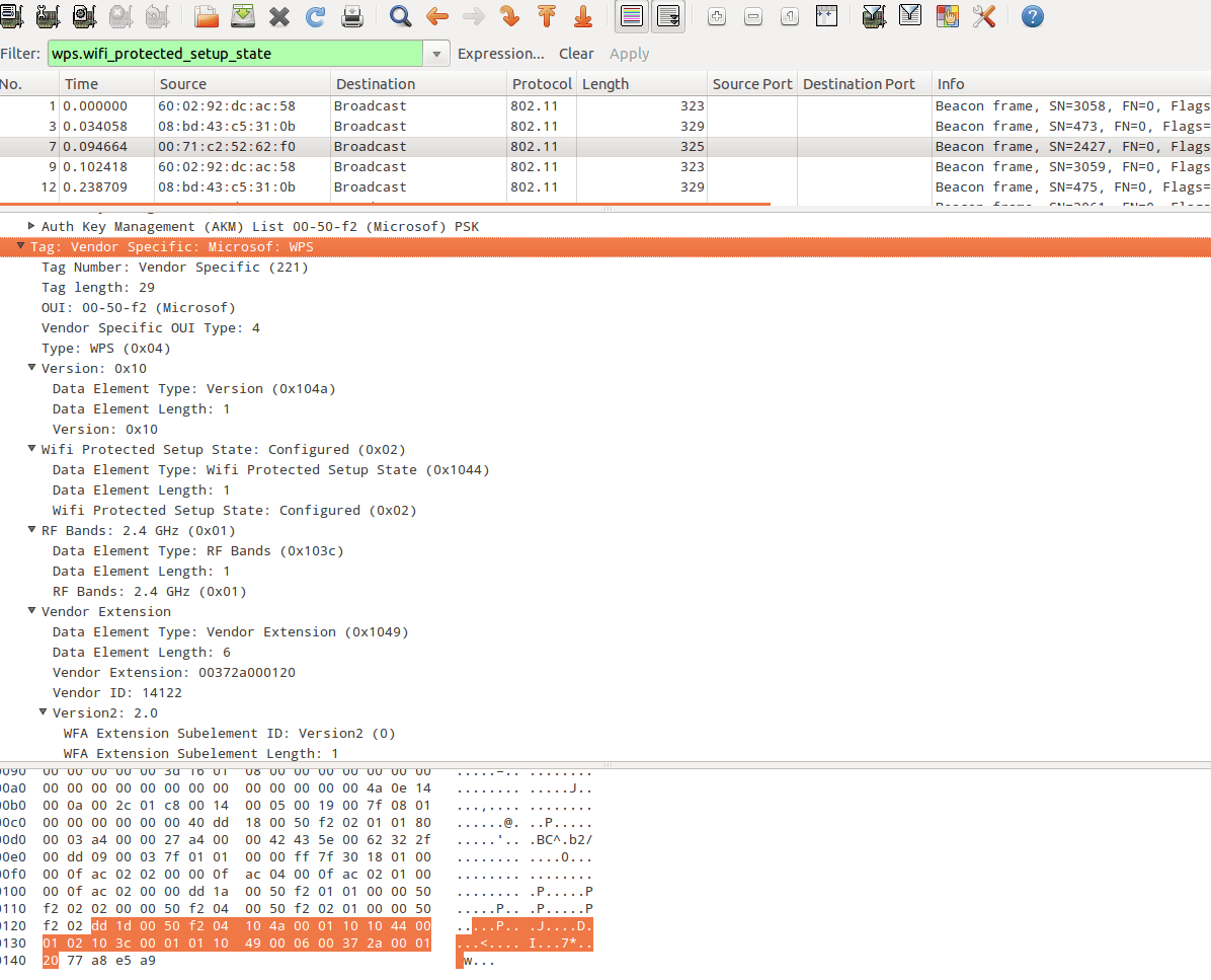 Wireshark Beacon Frame WPS Vendor Tag Stack Overflow