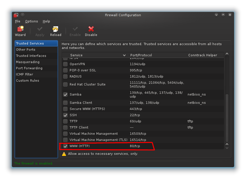 home server Configure Fedora 15 Linux to allow access via port 80