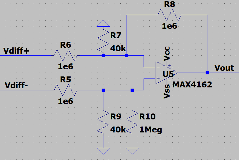 ltspice Why won't this differential amplifier work without these two additional resistors