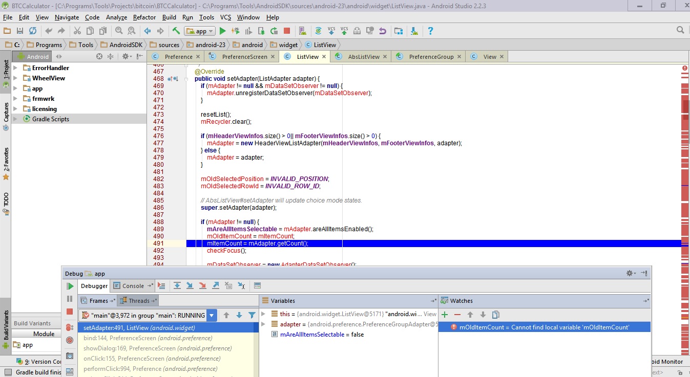 debugging Why is the source code 'all red' in Android Studio Stack