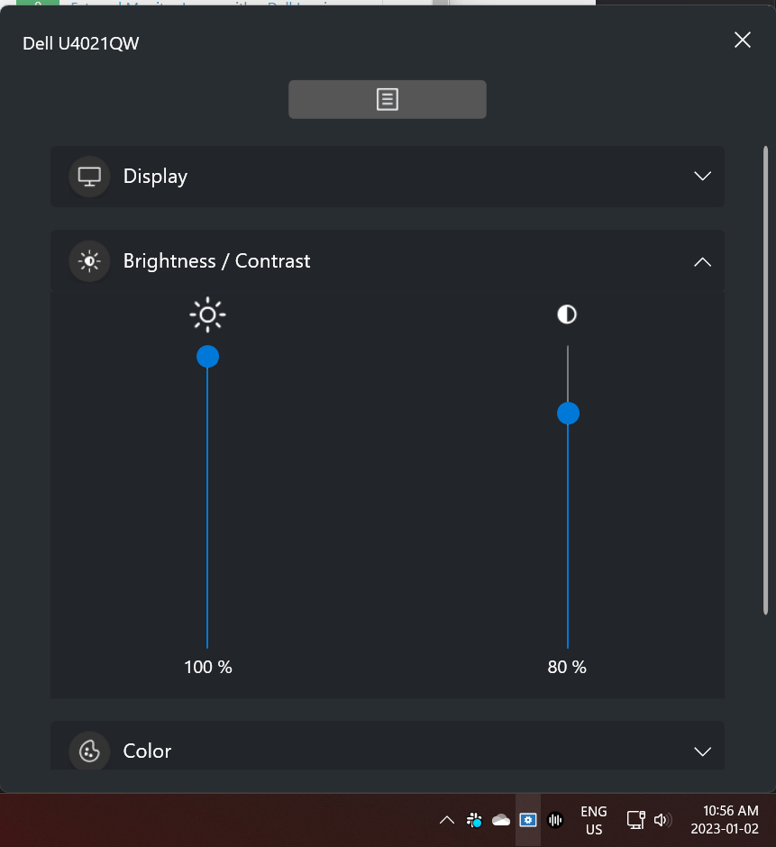Natively controlling Dell external monitor brightness in Windows 10