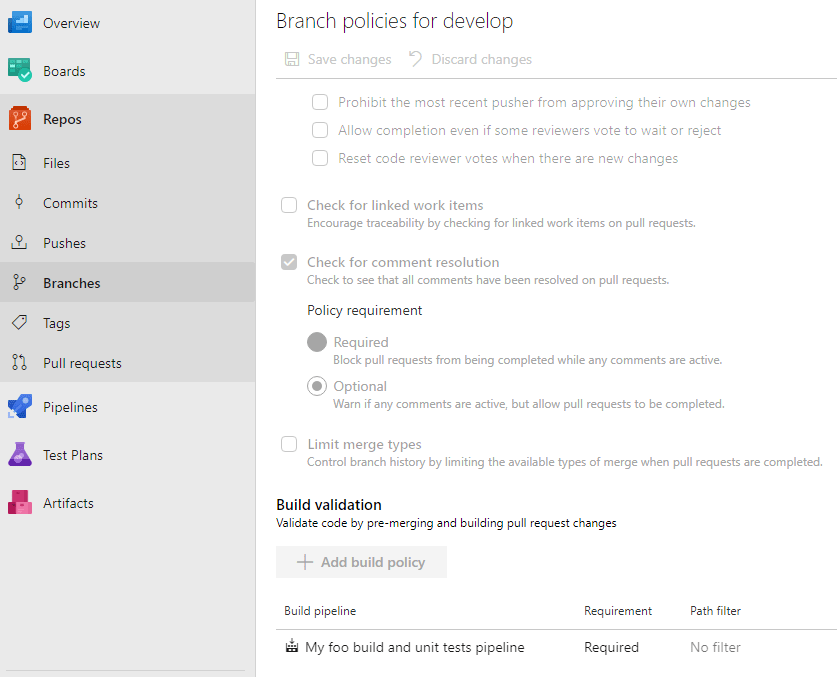 How do I trigger build and test on a pull request in azure