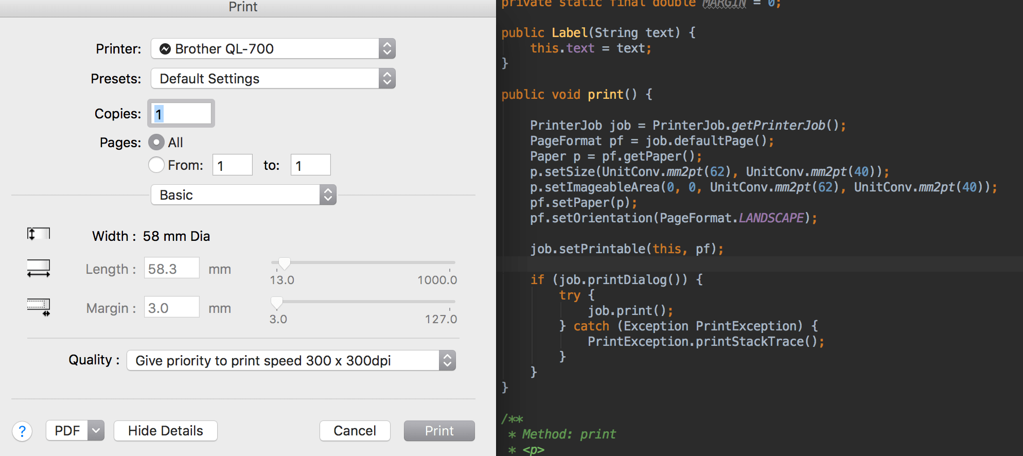 java Cannot specify the correct size for printing Stack Overflow