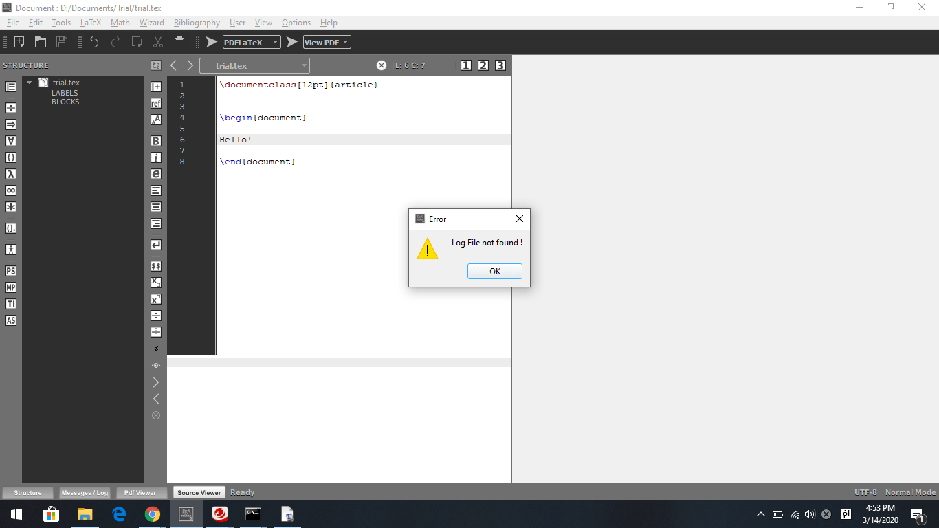 Texmaker "Log File not found !" (Note I have also installed TeX Live