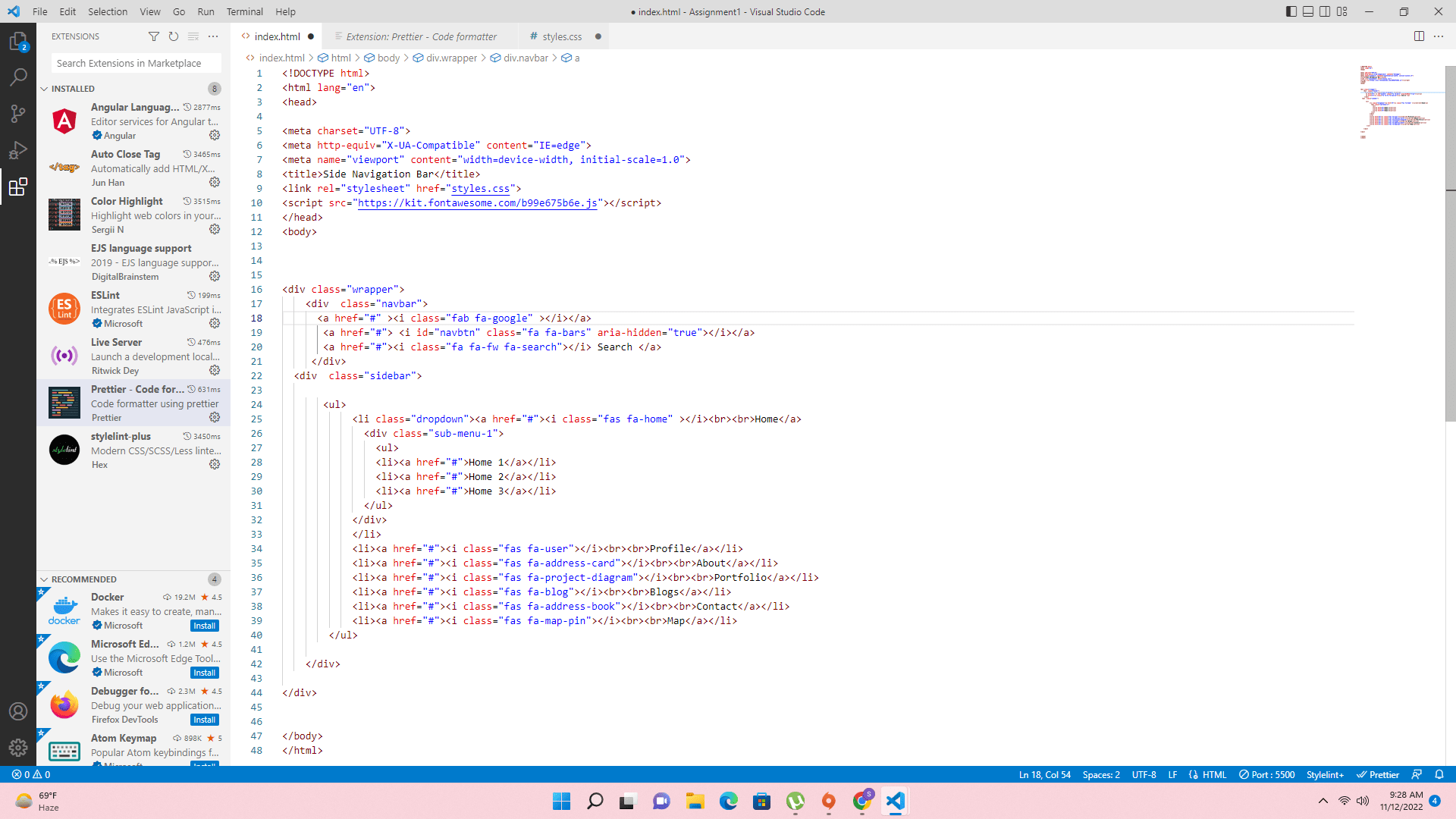 javascript how to hide sidebar when mouse cursor goes on menubar