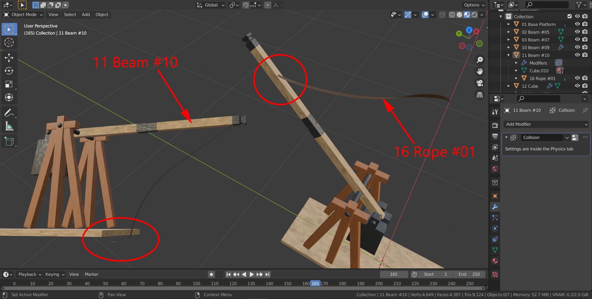 cloth simulation Trebuchet Rigid Body Blender Stack Exchange