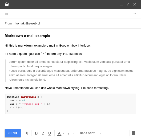 Manually block quote in Google Inbox Web Applications