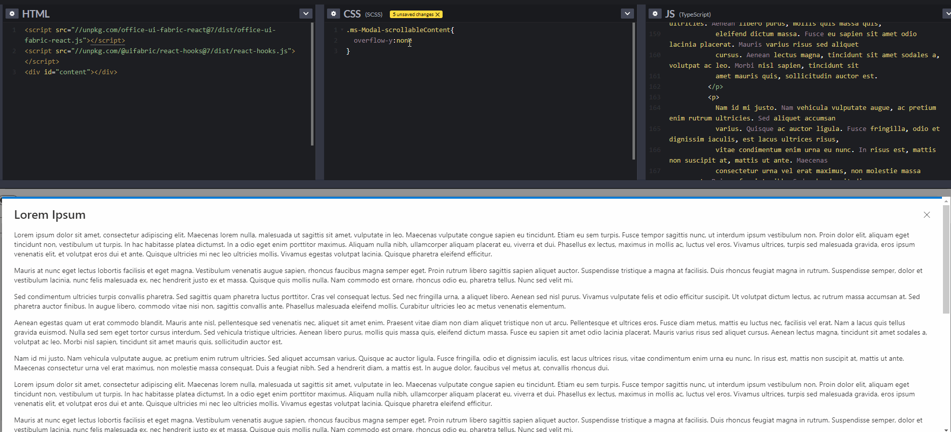 reactjs Fabric UI Modal custom sizing Stack Overflow