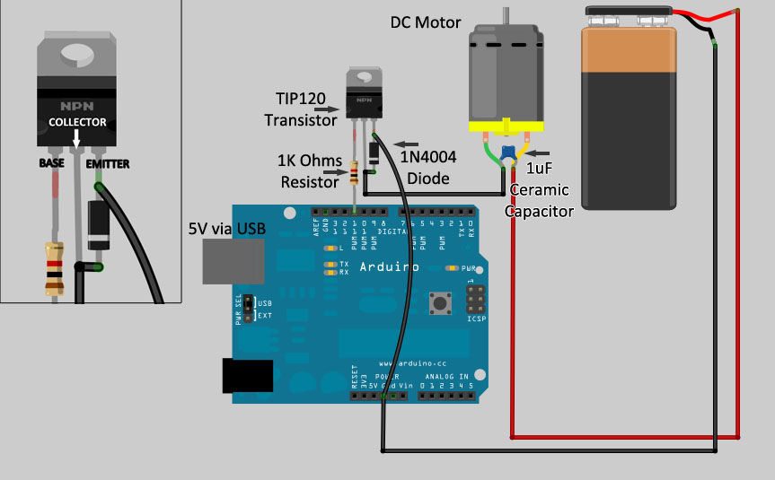 arduino Will utilizing a TIP120 transistor to control the power from
