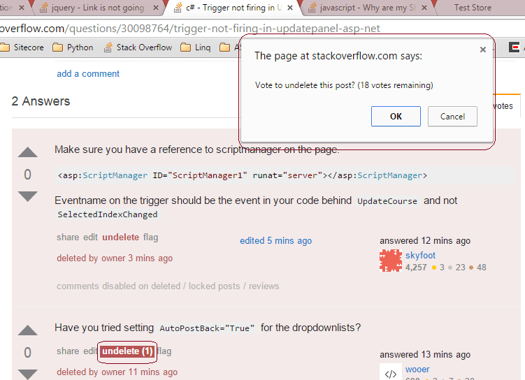 clicking vote to undelete on an undeleted post shows undelete prompt