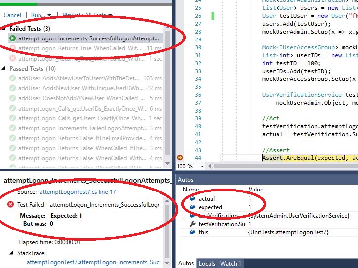 c Unit Tests failing when I Run All Tests but pass when I Debug