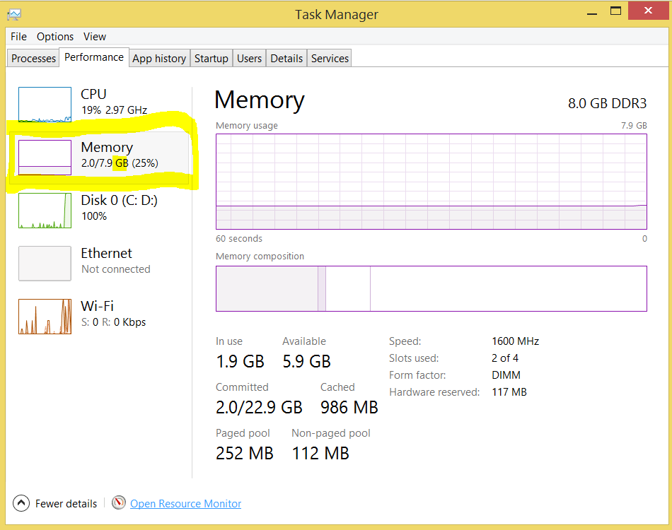 windows Why is Task manager memory stats in GB's and resource manager