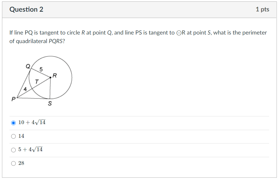 trigonometry If line PQ is tangent to circle R at point Q, and line