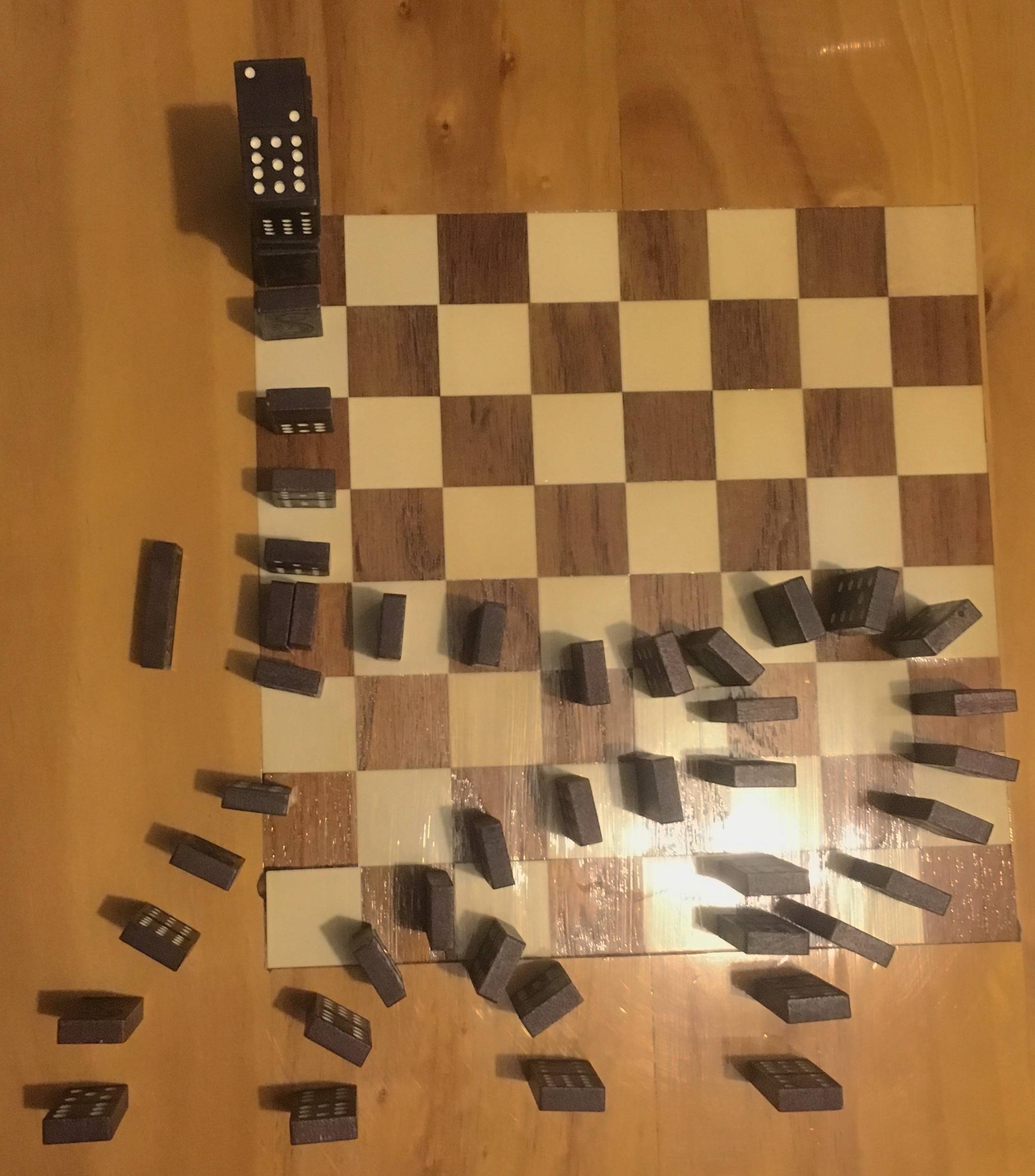 visual Which permutation of dominoes knocks over the end path