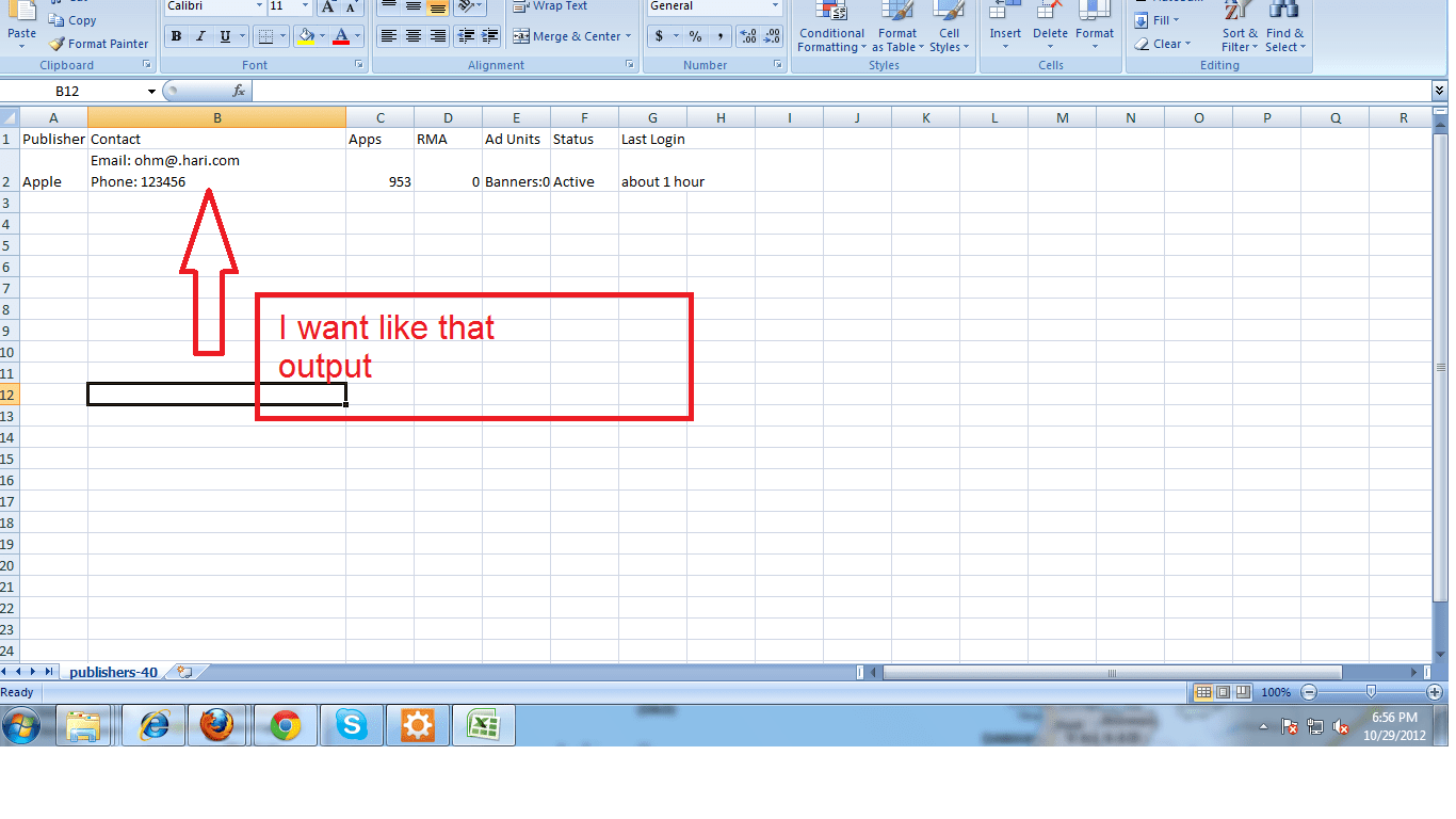 Two data in same column display above/below when create CSV file in