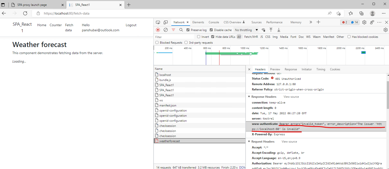 reactjs Core with React.JS the server responded with a status