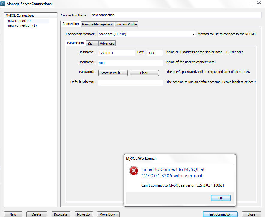 Unable to connect to any of the specified MySQL hosts when