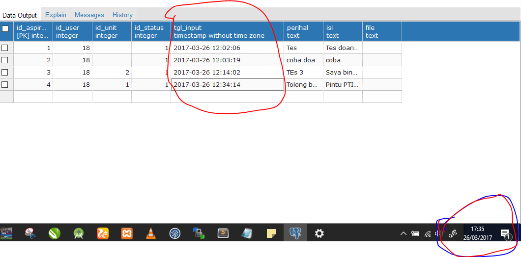 php insert datetime in postgres not same with my local time using