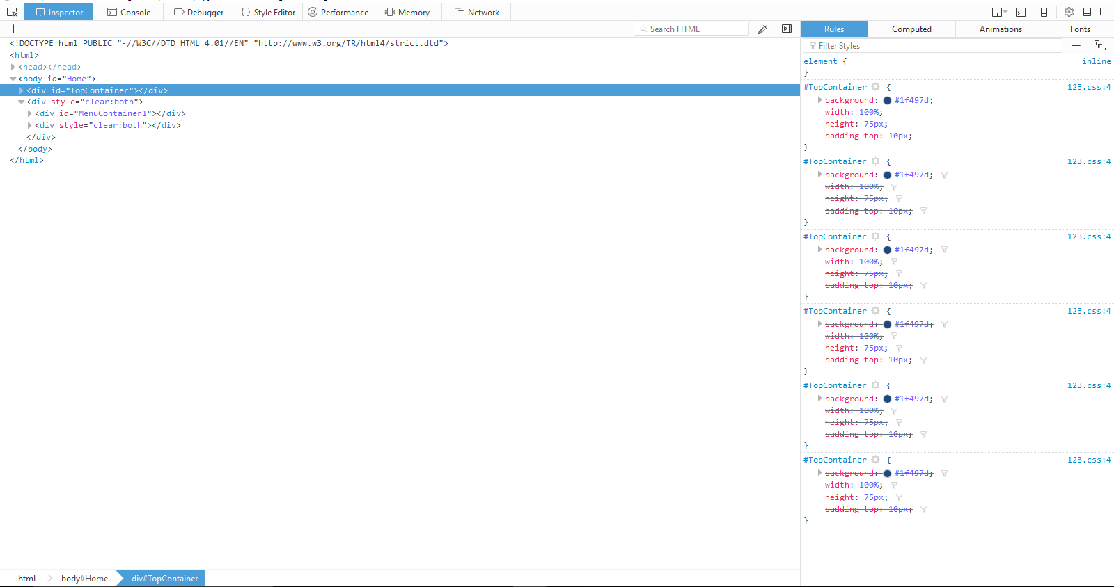 html CSS selectors repeating multiple times in inspect element
