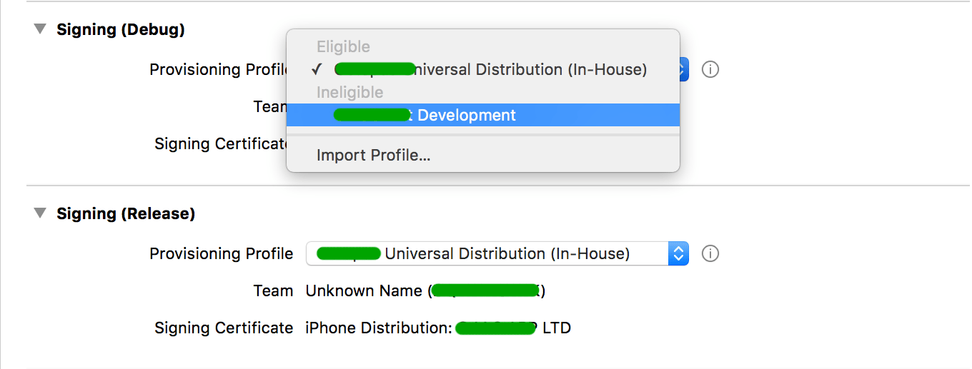 ios Signing issues while migrating Xcode 7.3.5 project to Xcode 8 Stack Overflow