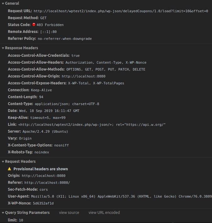 rest api xwpnonce is not allowed by AccessControlAllowHeaders in