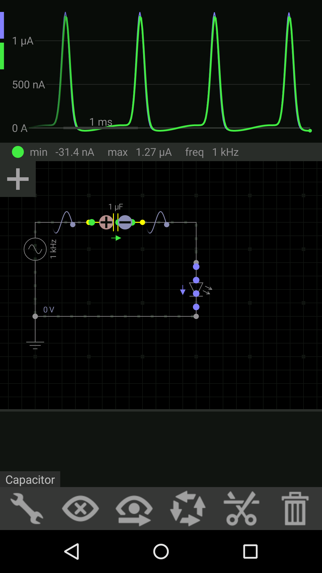 electric circuits What happens when an AC source is connected to a capacitor and a LED