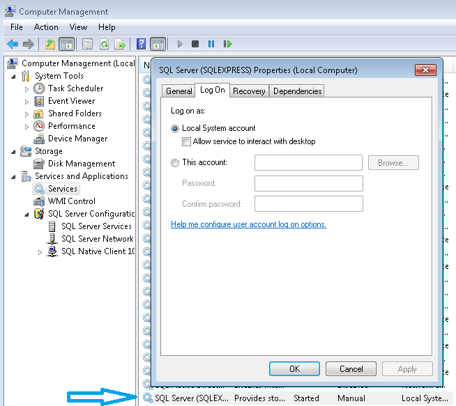 services Erro ao inicializar SQL Server Express Stack Overflow em