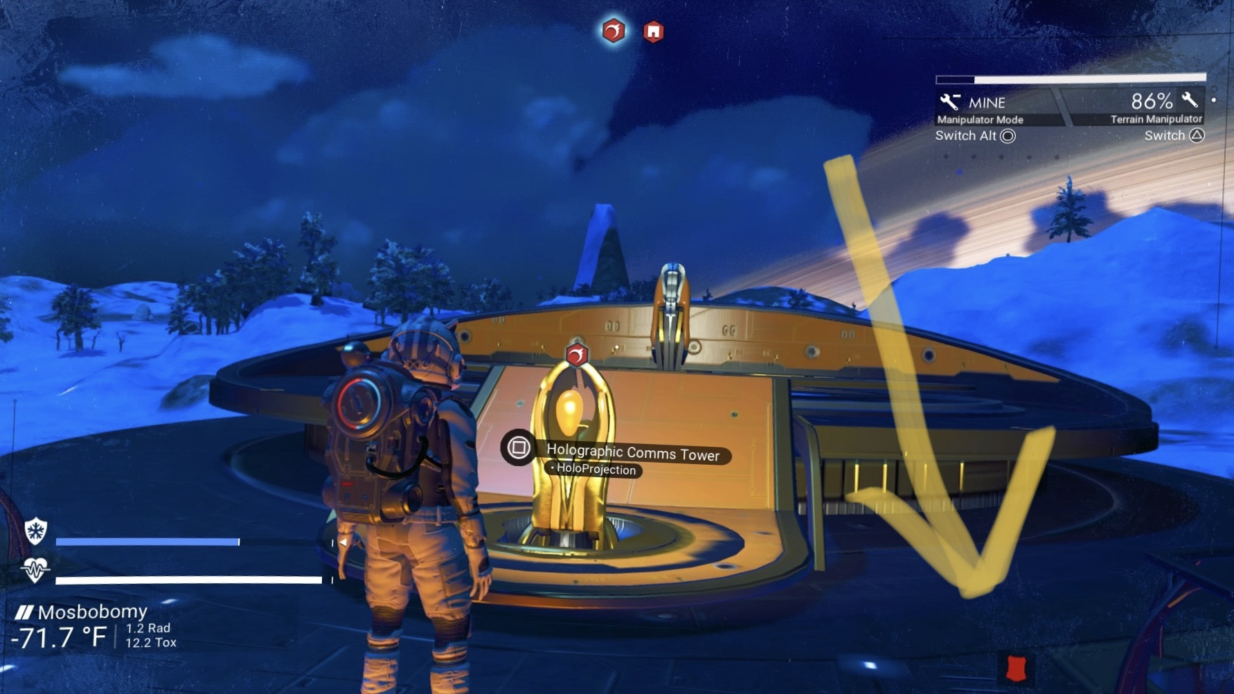 no mans sky What does red shield icon on lower right mean? Arqade