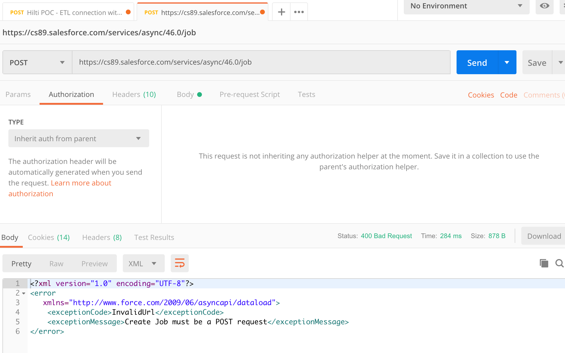 apex InvalidUrl Bulk API creating a bulk job using postman