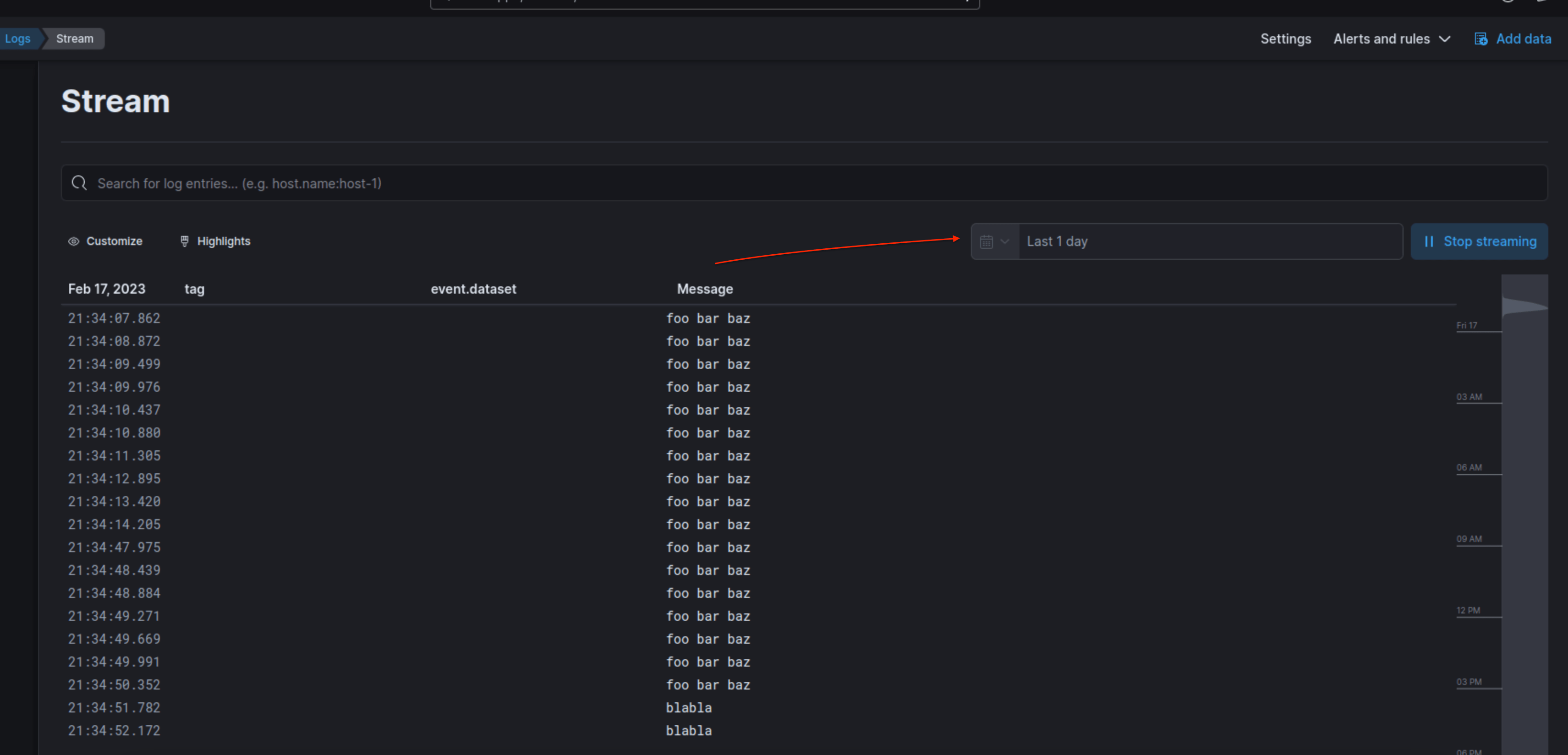 elasticsearch Can be the refresh interval value in Kibana Stream