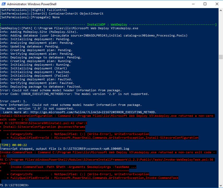 sitecore install framework Error msdeploy.exe returned a nonzero