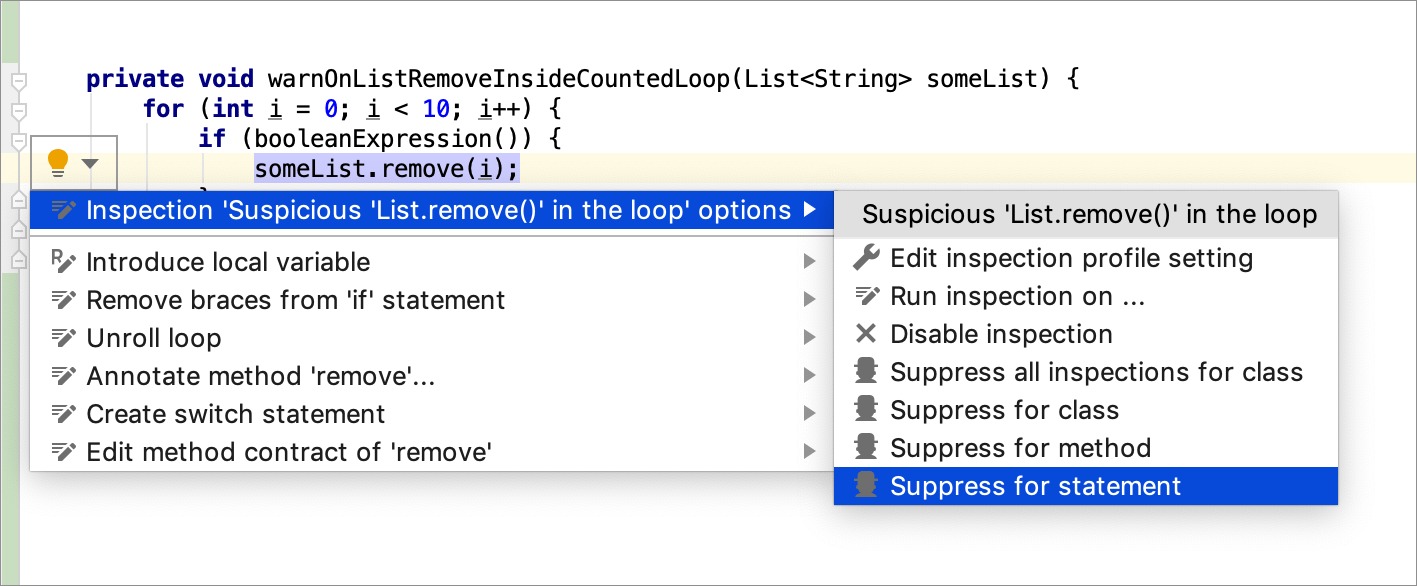 How to suppress warning for a specific method with Intellij SonarLint