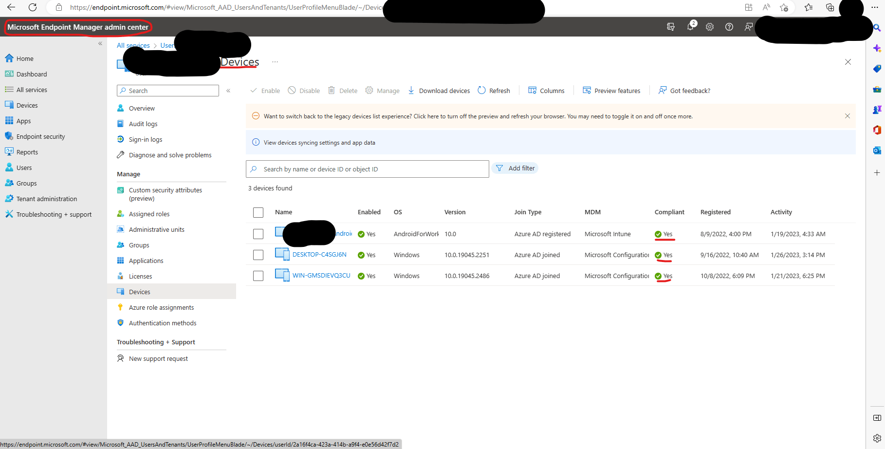 c Device is not in required device state compliant (but it seems to