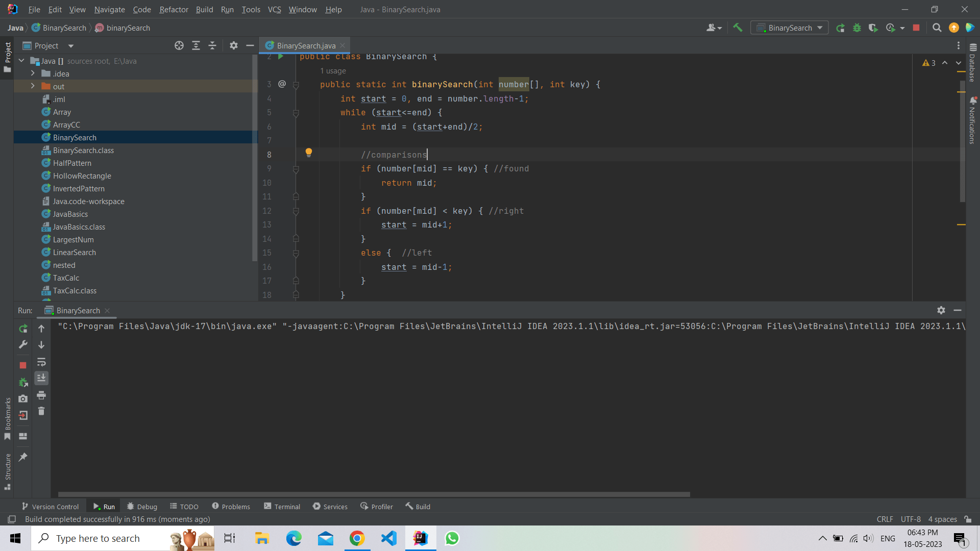 Binary search Java program to find a key but it is not showing any