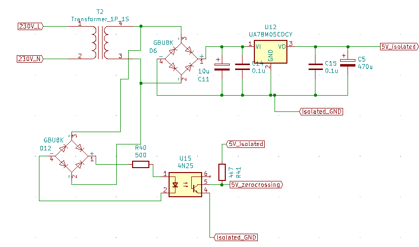 phase shift AC zero Crossing detection with transformer Electrical