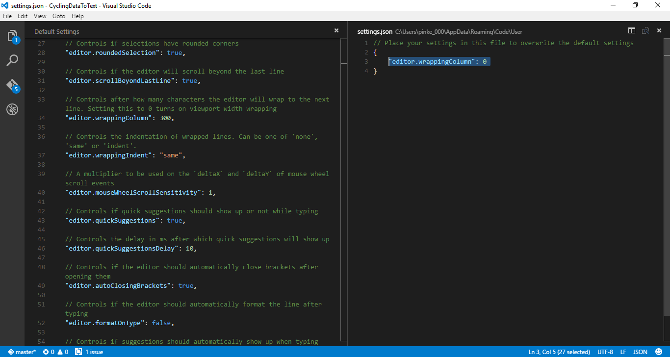 visual studio code How to switch word wrap on and off in