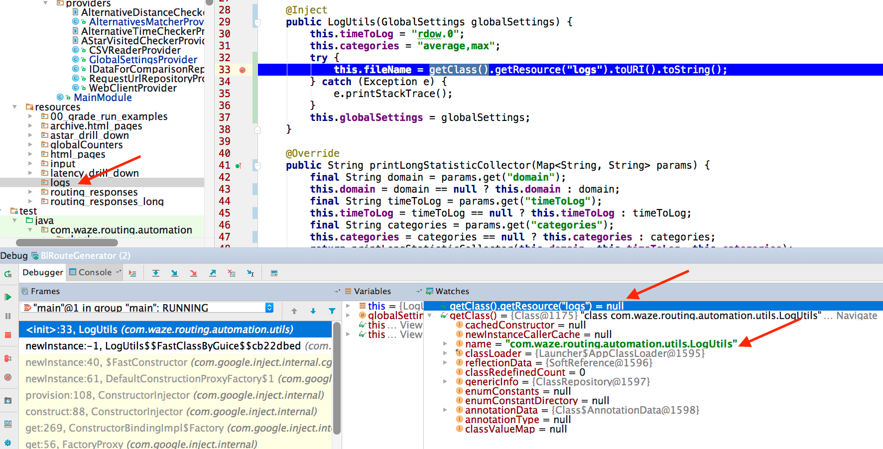 java why is my `getClass().getResource("logs")` returns null? Stack