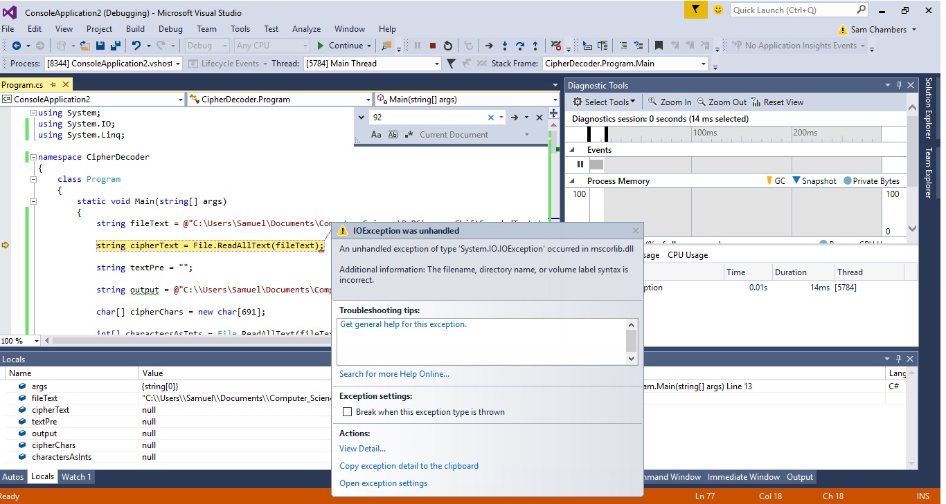 c System.IO Exception Unhandled Stack Overflow
