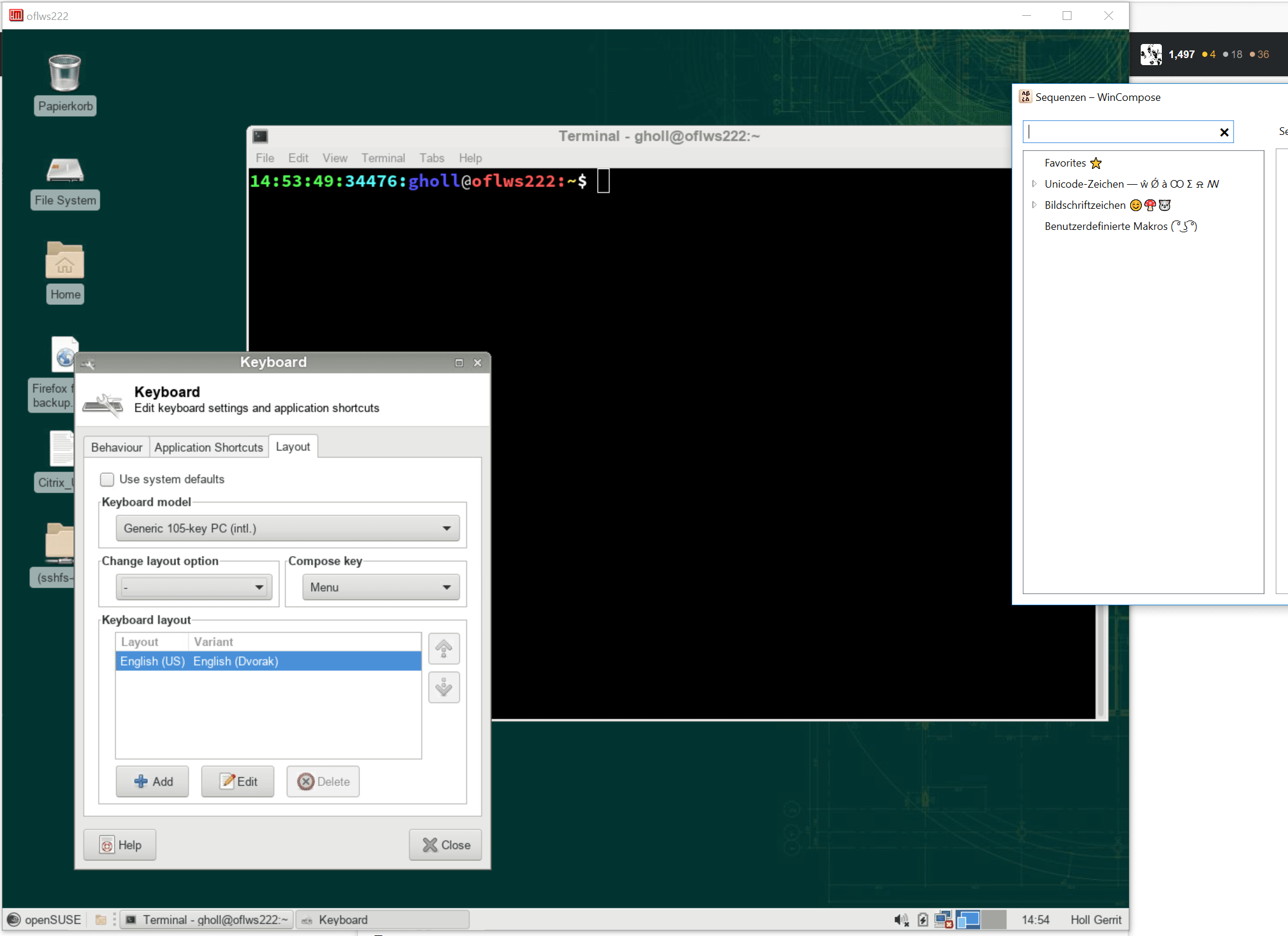 How can I get the Compose key to work with an X2Go connection from