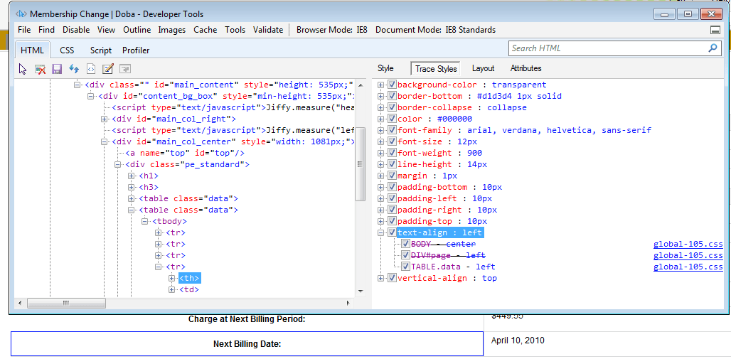 html Why would ie8 center text when the textalign is set to left