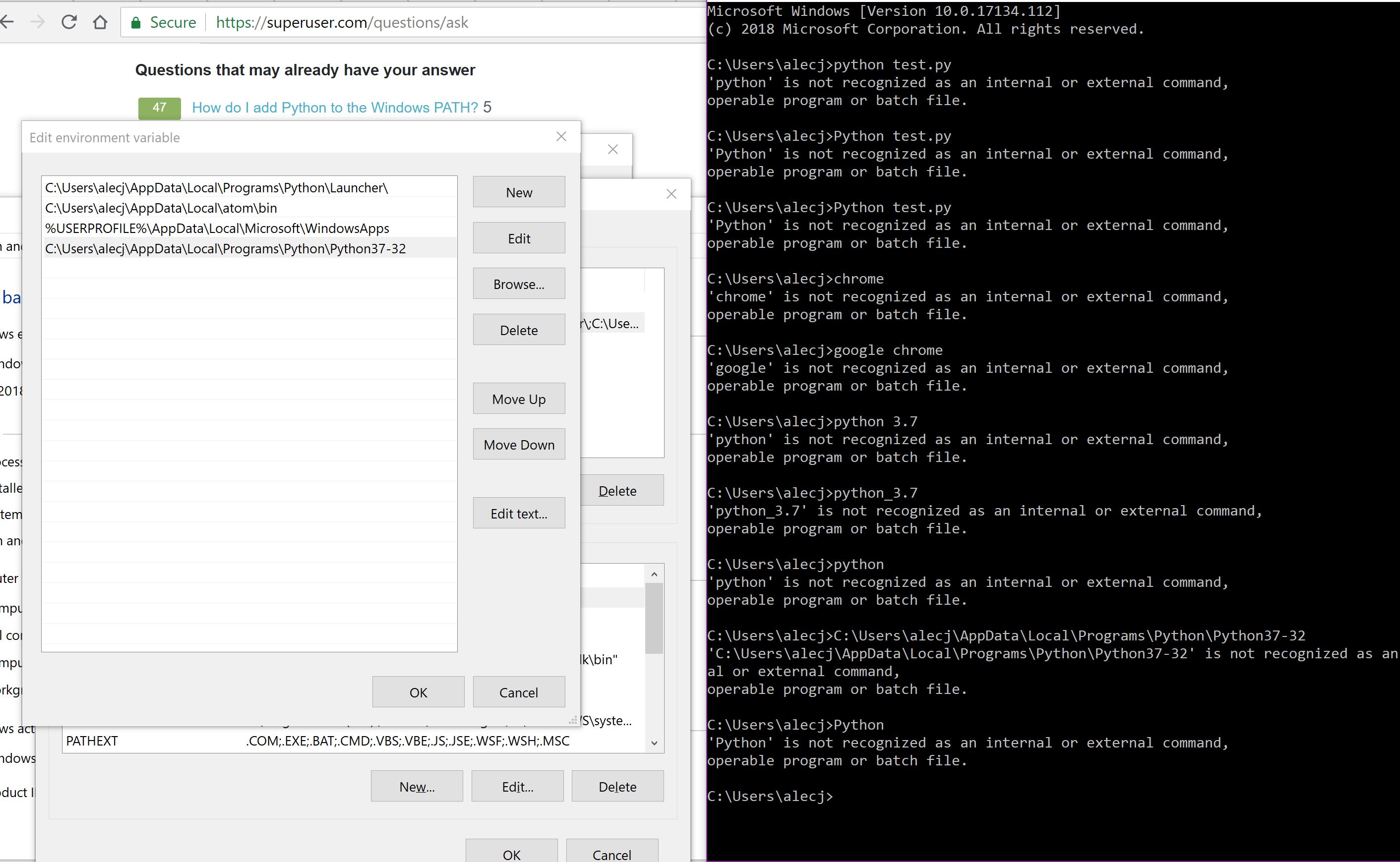 Adding python to windows path not working Super User