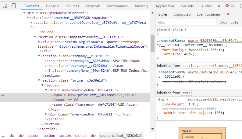 python 2.7 Web scraping on stock market AttributeError