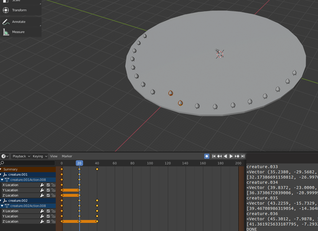 python Blender script keyframe in loop doesn't affect first element