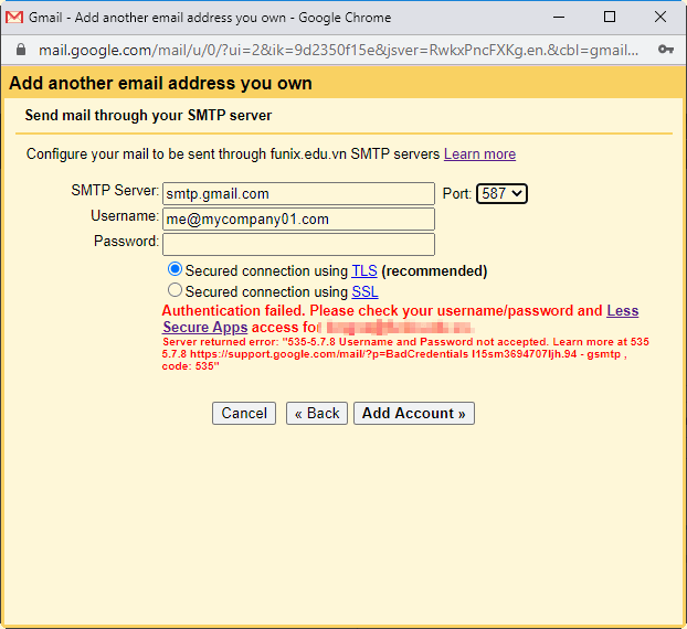 email Can not add Google Suite account to Normal Gmail's