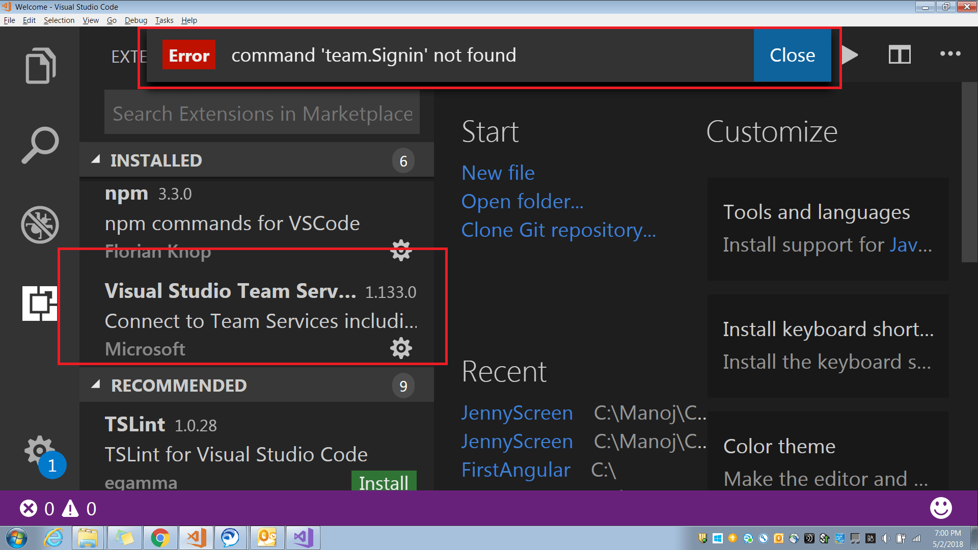 visual studio code How to connect to tfs from VSCode 1.17 Stack